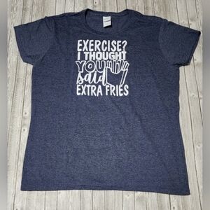 Gildan Women's Heathered Blue Extra Fries Tee Large - New Without Tags